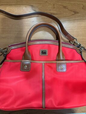 Dooney & Bourke Red Tote with Brown Leather Trim
